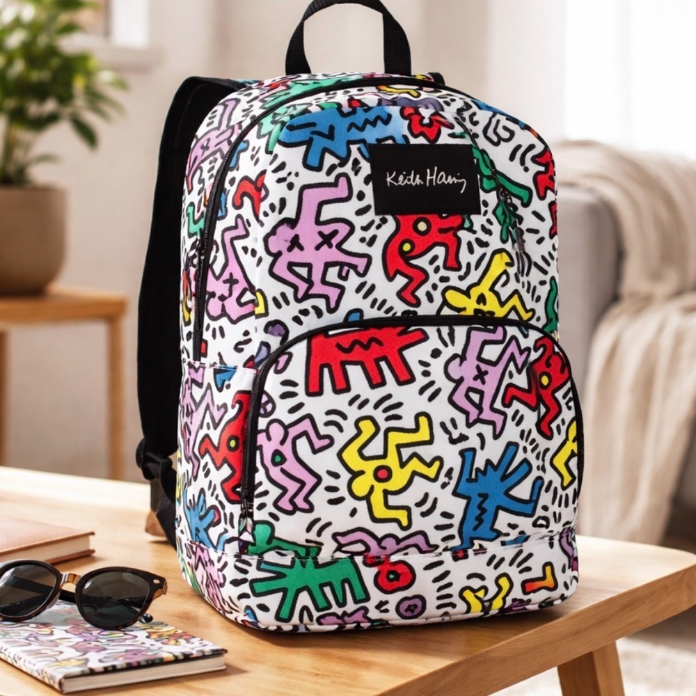 Keith Haring Dancing Figures Multicolor Print Backpack